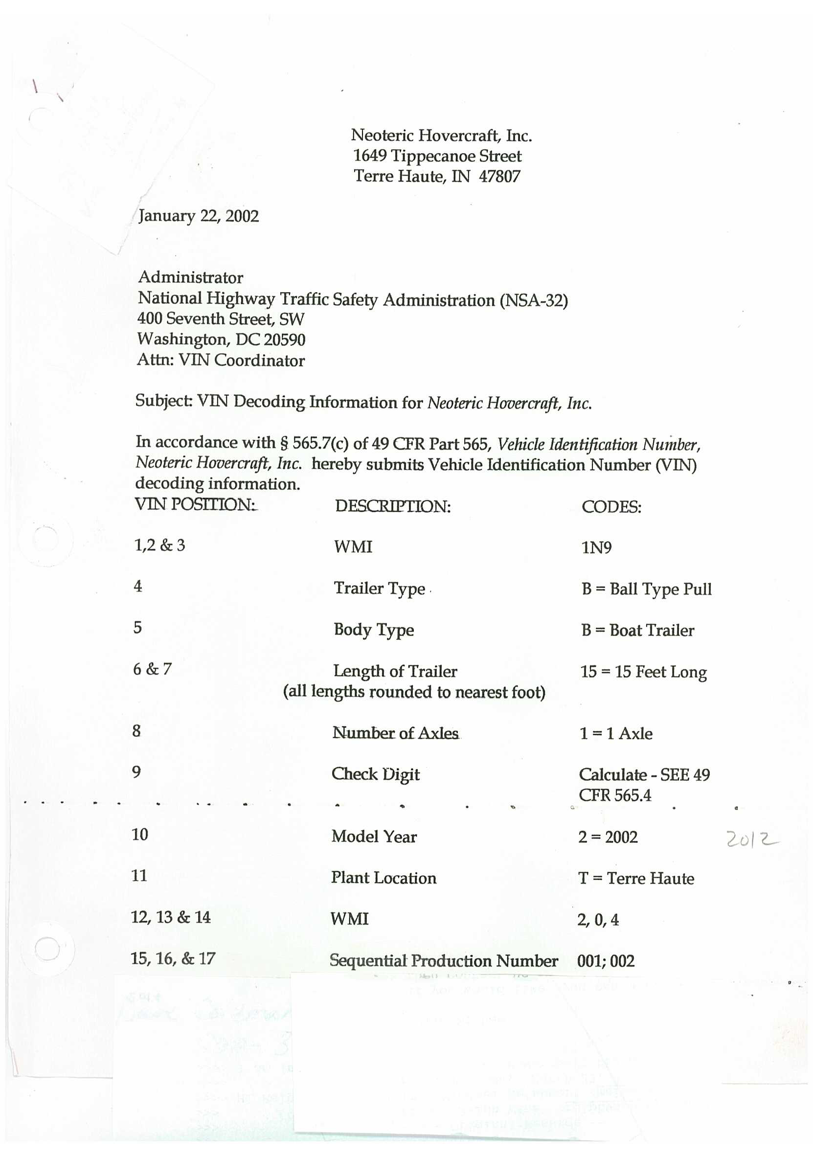Trailer VIN Application